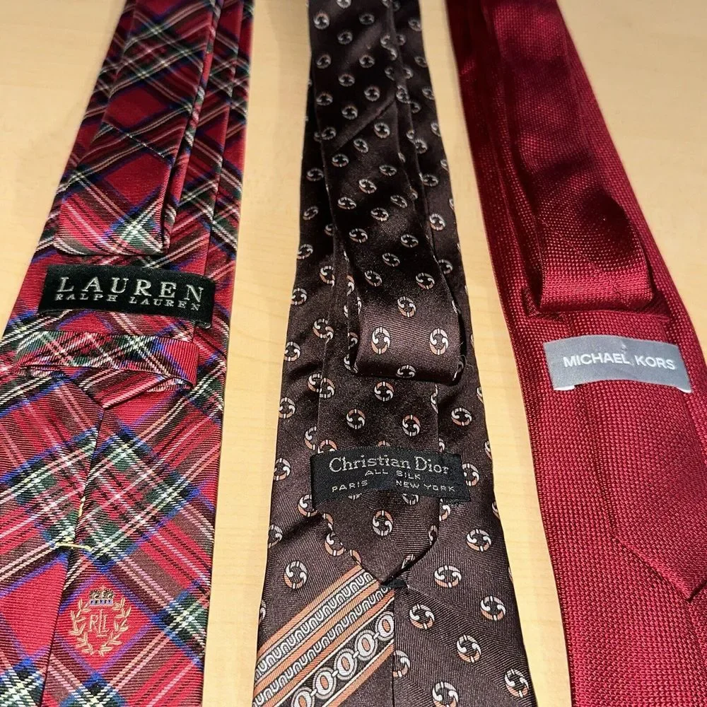 3 PC LOT Men's Designer Silk Neckties Ralph Lauren, Dior,‎ Michael Kors